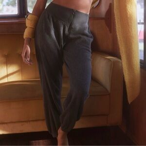 Aerie Dark Grey Sherpa Fleece Corset Zip Waist Joggers Size Small